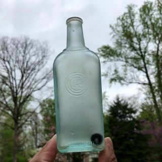 Early Colgate & Co York Ny Perfume Bottle Cork Top Aqua Frosted Glass 1920s