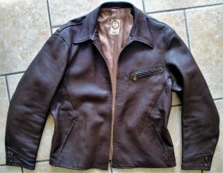 Vintage Knopf Mens Brown Goatskin Half Belt Leather Jacket Size 44