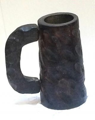 Vintage Antique Primitive Wooden Beer Stein Dark Wood Hand Carved Beer Mug 5.  5 "
