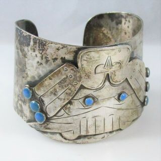 Peru G.  Laffi Turquoise Cuff Bracelet Vintage Sterling Silver Signed 75.  8g | 7 "
