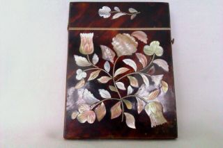 Rare Faux Tortoise Shell & Mother Of Pearl Victorian Card Case Circa 1882