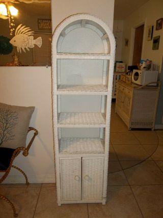 Vintage Rattan Book Shelf Unit Cabinet White Bathroom Bedroom Shabby Chic