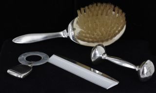 Rare Vintage Sterling Silver Child Vanity Set Musical Hair Brush Comb 2 Rattles