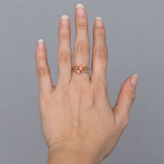 Antique Victorian Edwardian 9k Gold Pink Coral Seed Pearl Stacked Harem S 7 Ring 3
