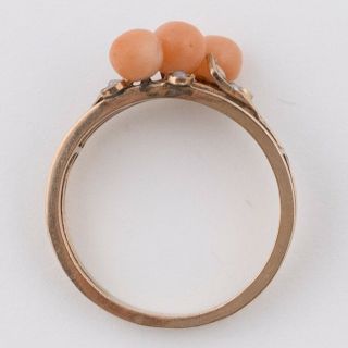 Antique Victorian Edwardian 9k Gold Pink Coral Seed Pearl Stacked Harem S 7 Ring 5