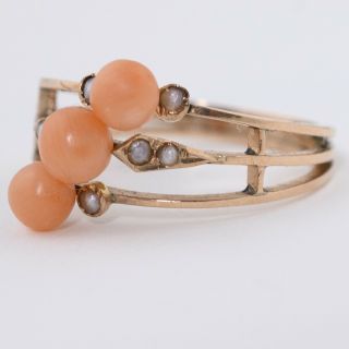 Antique Victorian Edwardian 9k Gold Pink Coral Seed Pearl Stacked Harem S 7 Ring 6