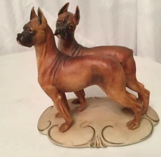 Rare Vintage Antonio Borsato Porcelain Figurine Statue Of " Two Dogs " Mastifs