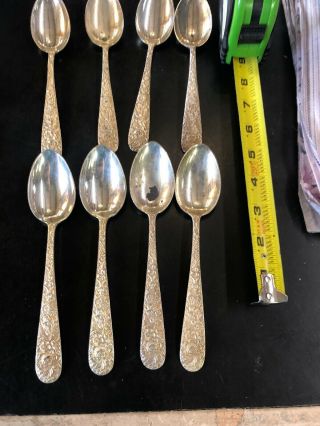 8 S.  Kirk & Son Inc Sterling Silver Floral Repousse Oval Soup Spoons 6 7/8” 408g