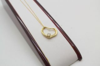 Rare With Diamond Tiffany & Co Elsa Peretti Open Heart Pendant W/ Chain 18k