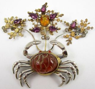 Rare Fashion Craft “robert” Bakelite Crab Floral Figural Pin
