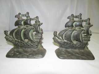 Set Of Antique Cast Iron Sailing Ship Bookends 381 From Hubley 5.  5 " X 6 " 22v4