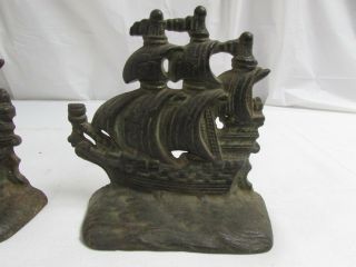 Set of Antique Cast Iron Sailing Ship Bookends 381 from HUBLEY 5.  5 