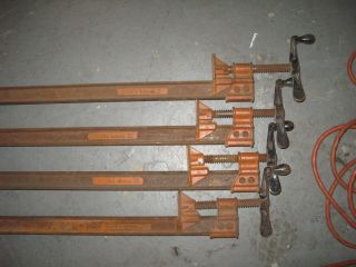 4 - Vintage Jorgensen Heavy I Beam Woodworking Clamps 2 - 7072,  2 - 7084 - Holds Tight