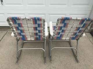 2 Vintage Rocking Rocker Chair Aluminum Folding Lawn Patio Deck Camp Webbing 3