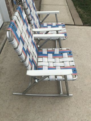 2 Vintage Rocking Rocker Chair Aluminum Folding Lawn Patio Deck Camp Webbing 4