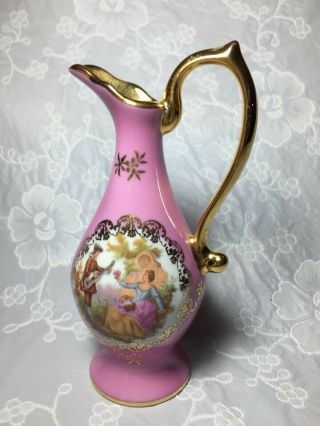 Vintage Bardet Limoges France Small Pitcher Courting Couple - Pink/gold Trim