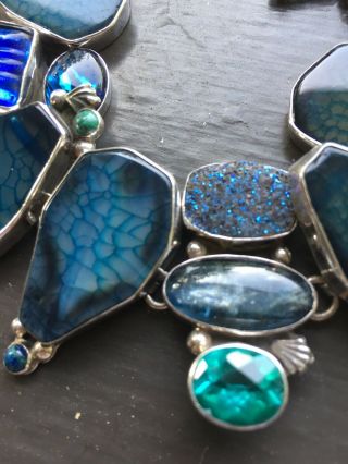 Amy Kahn Russell Blue Agate Abalone Labradorite Druzy Crystal 925 Bracelet EUC 7