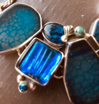 Amy Kahn Russell Blue Agate Abalone Labradorite Druzy Crystal 925 Bracelet EUC 8