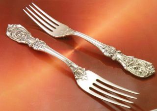 2 Large 8 " Francis I 1st Sterling Silver Dinner Size Fork Reed Barton Post - 1940