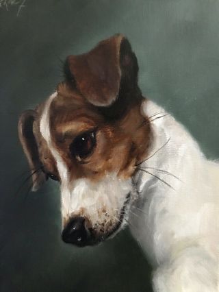 Barnes Oil Painting Vintage Antique Style Portrait Jack Russell Terrier Dog Pup