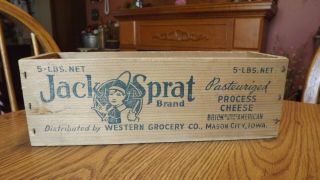 Vintage Jack Sprat Brand Wooden Cheese Box 5 Wood Crate Mason City Iowa
