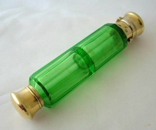Rare Sampson Mordan Uranium Green Glass Double Ended Scent Bottle C 1860