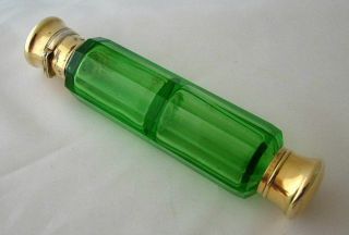 RARE SAMPSON MORDAN URANIUM GREEN GLASS DOUBLE ENDED SCENT BOTTLE c 1860 2