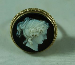 Victorian 9ct Yellow Gold & Agate Cameo Ring Af Size M 4.  9g 1.  9cm A712217