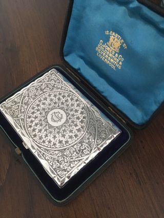 stunning Solid Silver Cigarette Case In Case,  Birmingham 1886 2