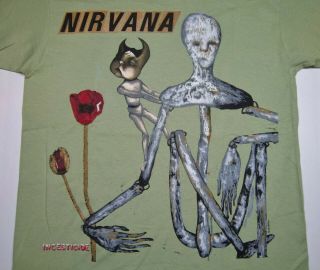 Vintage NOS Nirvana Incesticide 1993 90s Kurt Cobain Large Green T - Shirt 3