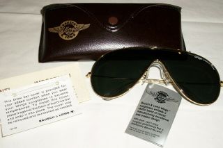 Vintage Bausch & Lomb B&l Wings Aviator Black Brown Gold Sunglasses In Case