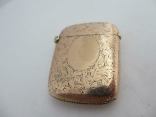 Antique Victorian C1890 9ct Rose Gold Cased Vesta Match Safe Case 4x3.  2cm K413