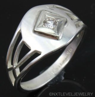 Antique Ostby & Barton 1920 ' s Art Deco Diamond Sterling & 10k Gold Cocktail Ring 2