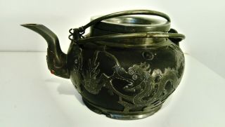 Antique Chinese Yixing Tea Pot Pewter Encased