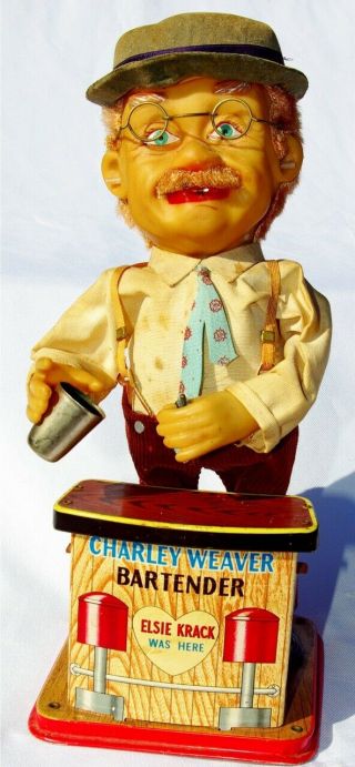 Vintage Charley Weaver Charlie Weaver Bartender Battery Operated Tin Toy