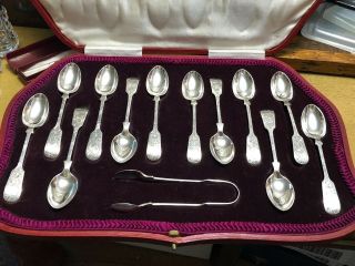Sterling Silver Teaspoons & Tongs - Joseph Rodgers & Sons - Sheffield - 1899