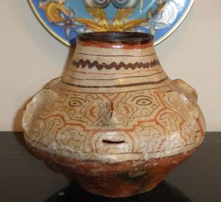 Antique Shipibo Peruvian Pottery Artifact Face Shape Vase