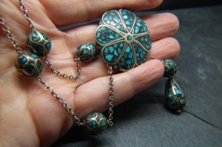Stunning Antique Victorian/arts & Crafts Natural Turquoise Matrix Drop Necklace