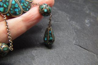 Stunning Antique Victorian/Arts & Crafts Natural Turquoise Matrix Drop Necklace 3