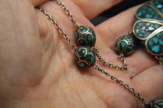Stunning Antique Victorian/Arts & Crafts Natural Turquoise Matrix Drop Necklace 5