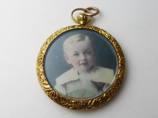 Antique Victorian 9ct Yellow Gold Glass Photo Locket Pendant