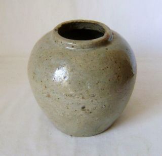 Antique Chinese Celadon Glazed Vase / Rustic Jar With Moulded Mark