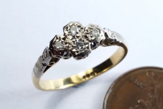 Pretty Vintage English 18k Gold & Platinum Diamond 4 Stone Ring C1930 