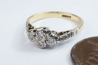 PRETTY VINTAGE ENGLISH 18K GOLD & PLATINUM DIAMOND 4 STONE RING c1930 ' s 3