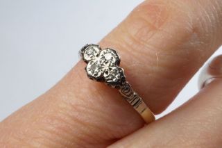 PRETTY VINTAGE ENGLISH 18K GOLD & PLATINUM DIAMOND 4 STONE RING c1930 ' s 8