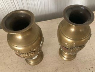 Vintage Antique Japanese Chinese Pair Mixed Metal Vases Bronze Brass Silver Asia 2