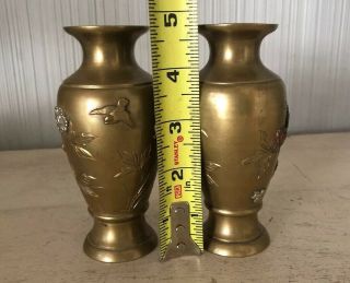 Vintage Antique Japanese Chinese Pair Mixed Metal Vases Bronze Brass Silver Asia 8