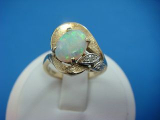 Vintage 14k Yellow Gold Multi - Color Opal And Diamonds Ladies Ring,  Circa 1950 