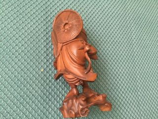 hand carved wooden figurines; 5 1/2” tall Chinese figure; great detail 3