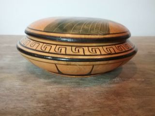 Vintage Greek Ceramic Pottery Lidded Powder Bowl Hand Made In Greece